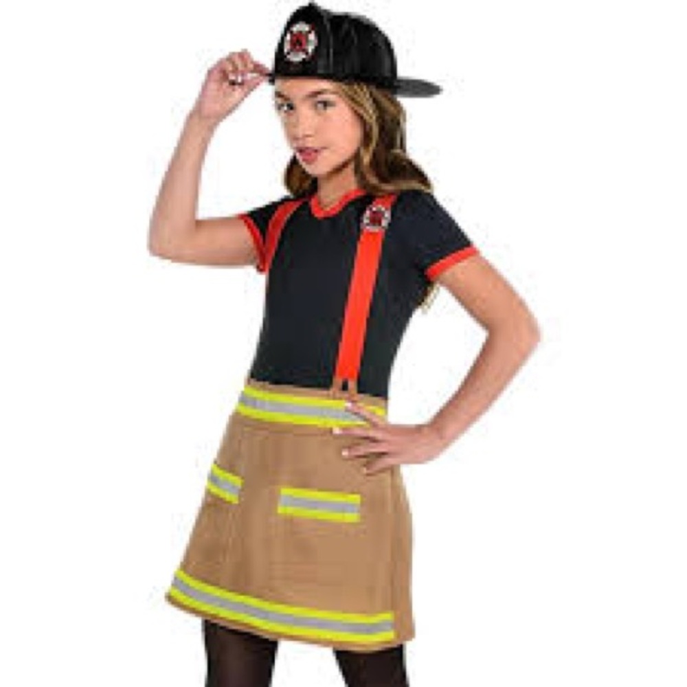 EUC Girls Firefighter Fire Woman Girl Halloween Costume Dress Up 4 5 6